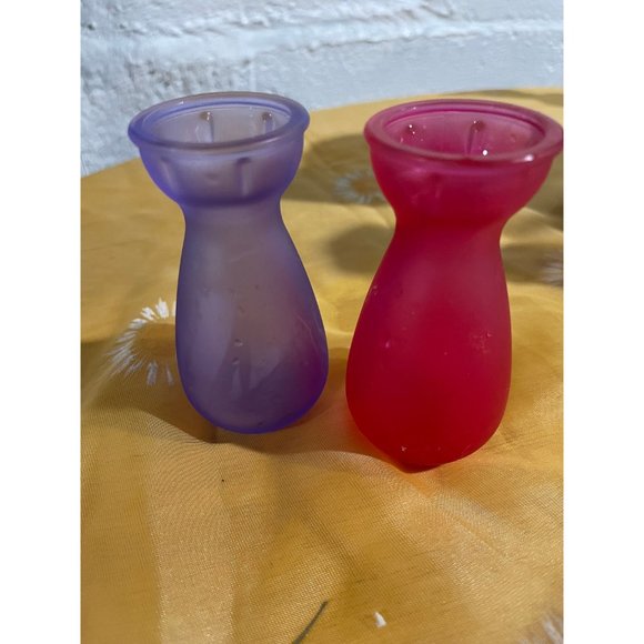 Vintage Product of EEC Two Mini Frosted Glass Bulb starting Vases pink/purple - Picture 4 of 4
